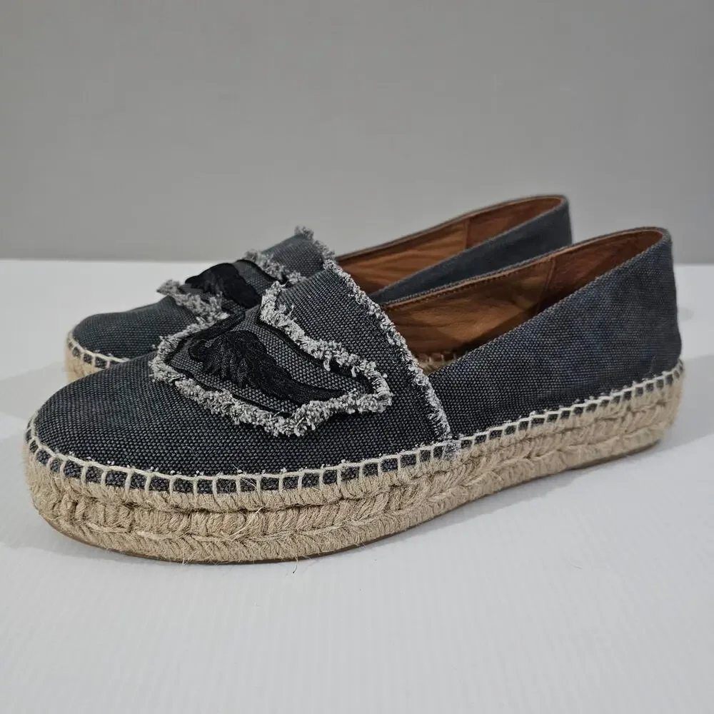 Zadig & Voltaire Platform Espdadrille Loafer Womens EU 40 Black Canvas Slip On